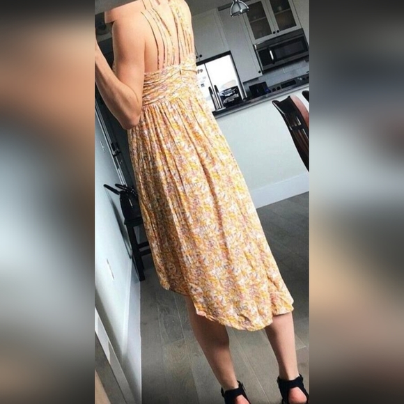 BCBGeneration Peach Multi Color V-neck High-Low A-line Dress - Picture 2 of 7